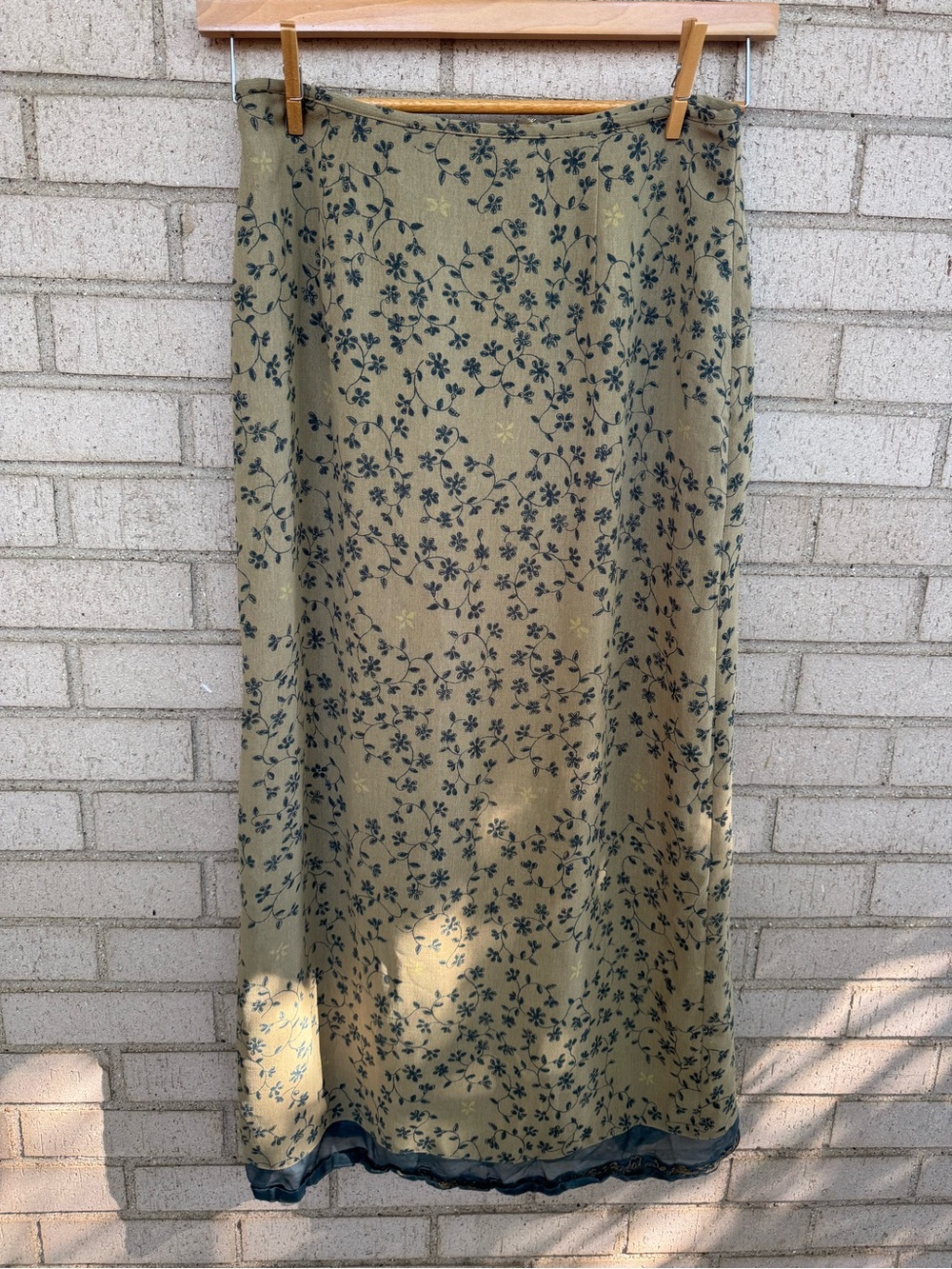 Vintage Y2K Botanical Boho Green Forest  Midi Skirt Sz 6